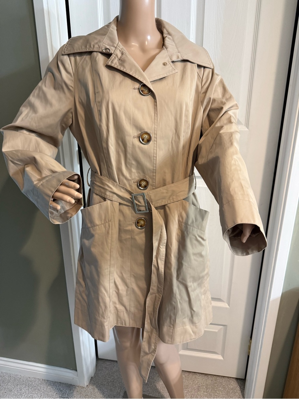 Michael Michael Kors Womens Beige Trench Coat Size M Casual Detachable Hood